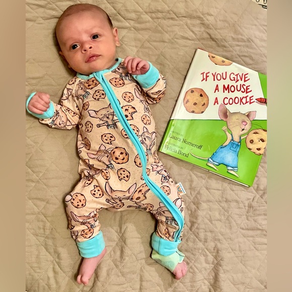 Bamboo Bliss Give A Mouse A Cookie “Milk Mustache” Bamboo Zippy 0-3 months - Picture 6 of 6